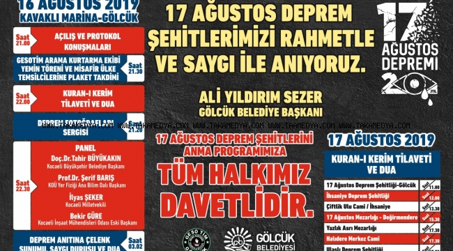DEPREM ŞEHİTLERİ GÖLCÜK'TE ANILACAK