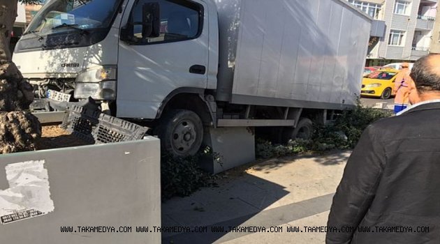 Beton Bariyerleri Aşan Araç Parka Daldı!