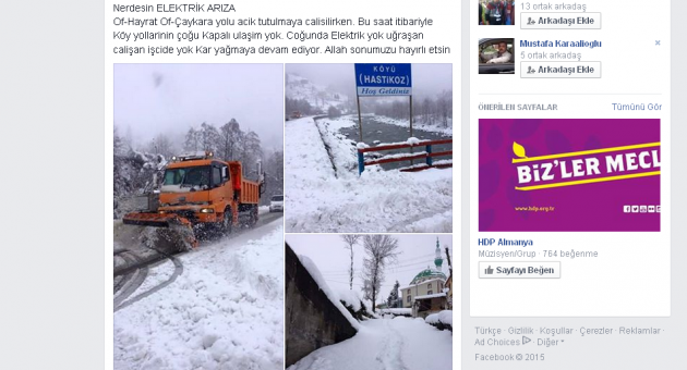 OF'TA MAHALLE YOLLARI KAPALI ELEKTRİKLER KESİK