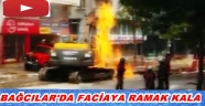 BAĞCILAR'DA DOĞALGAZ BORUSU PATLADI 2 ARAÇ YANDI